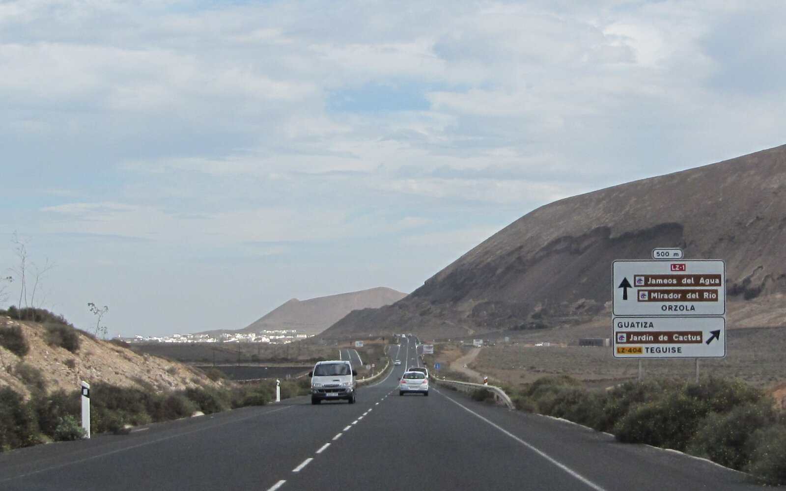 LZ-1 coastal road near Guatiza in Lanzarote, the main road heading north out of Costa Teguise toward Arrieta and the Tabayesco climb