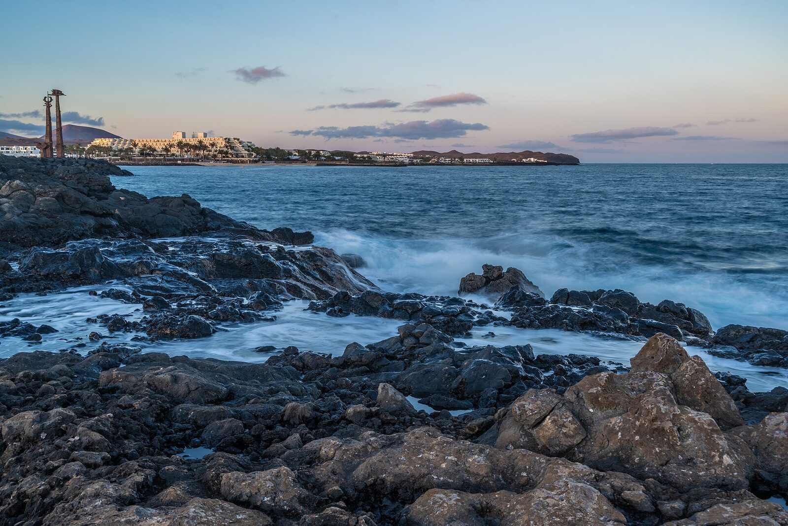 Costa Teguise sunset over the seafront, a family-friendly resort on Lanzarote's east coast
