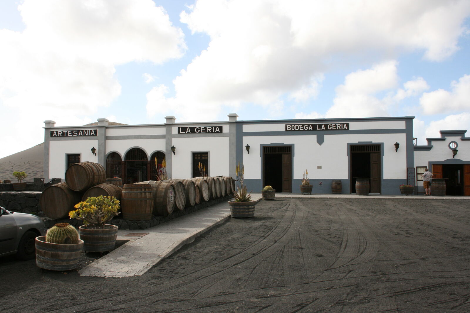 Whitewashed buildings of Bodega La Geria winery on the LZ-30 wine road in Yaiza, Lanzarote